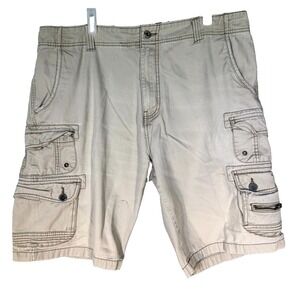 Iron Co. Men Cargo Shorts 38 Beige Cotton High-Rise Pocket Classic Outdoor